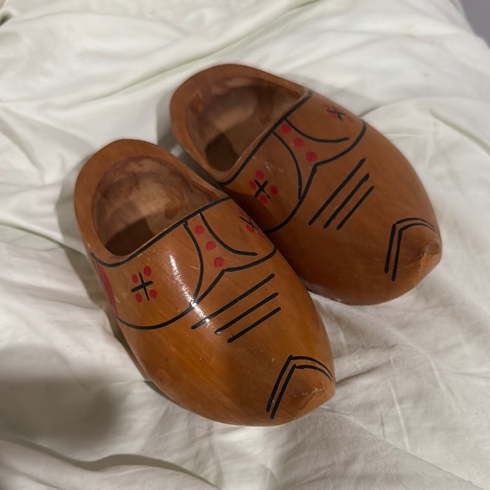 Wooden Clogs with Red and Black Design